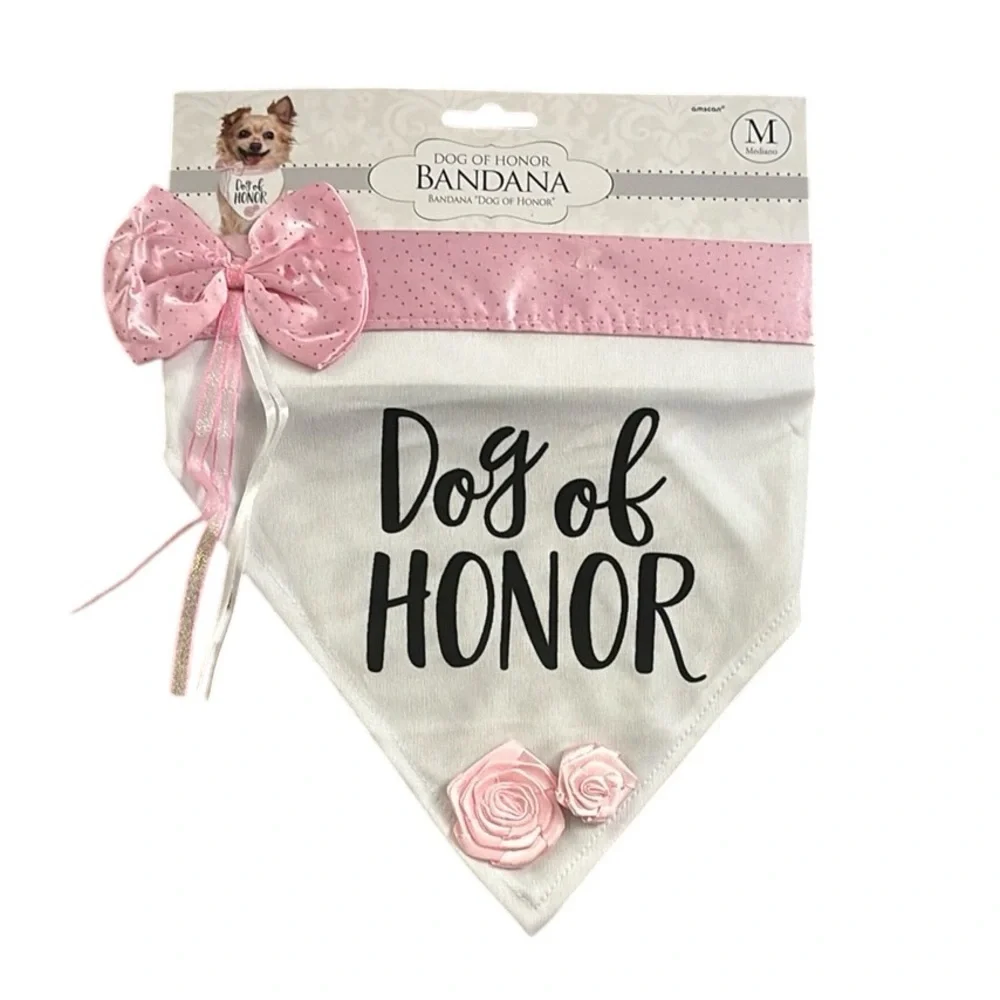 NWT Dog of Honor Wedding Bandana with Pink Bow